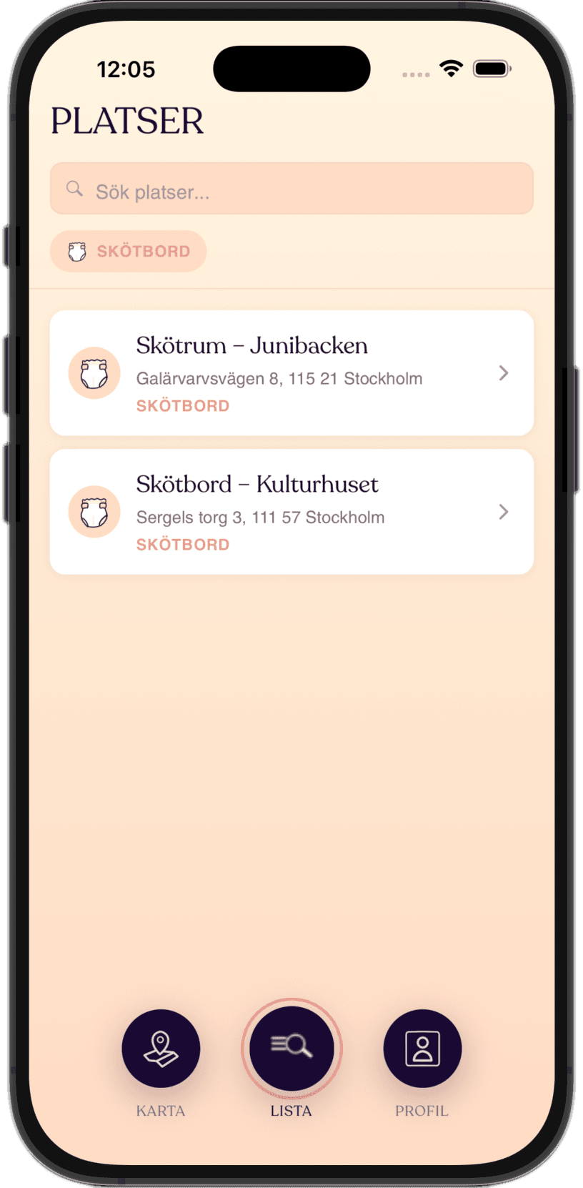 Detaljvy i Berrytoo med bilder, öppettider och tips om ett skötbord